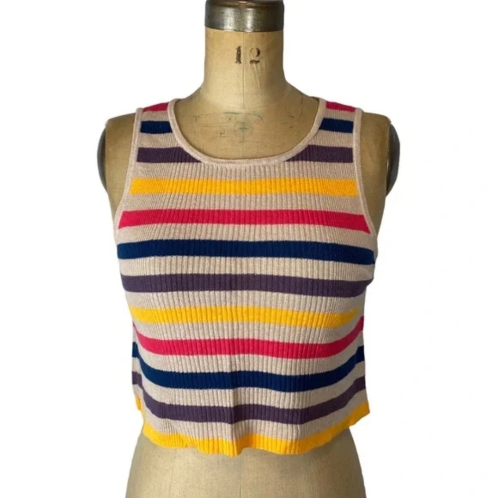 Golden by TNA (Aritzia) Linen Blend Striped Knit Tank Top Size M